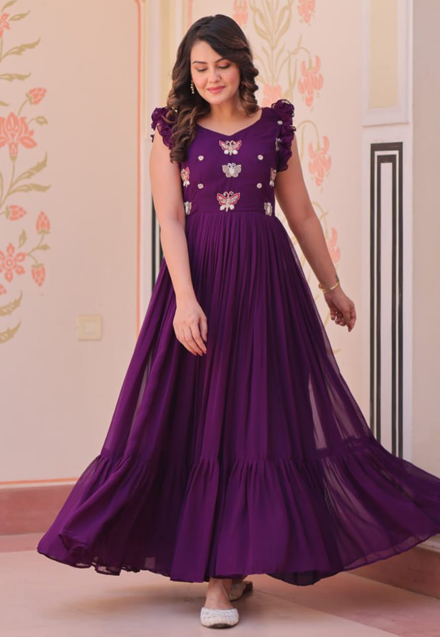 Purple Faux Georgette Gown 310511