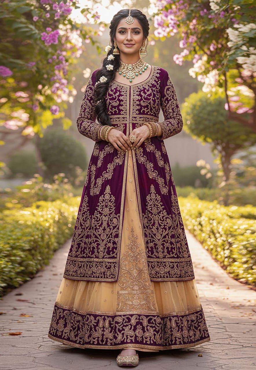 Wine Net Indo Western Lehenga Choli 320405